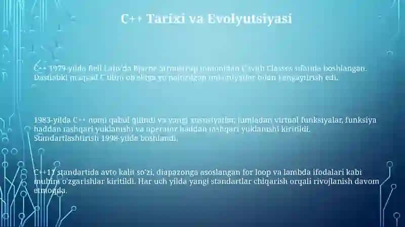 C++ dasturida ishlash va uning tarixi 3