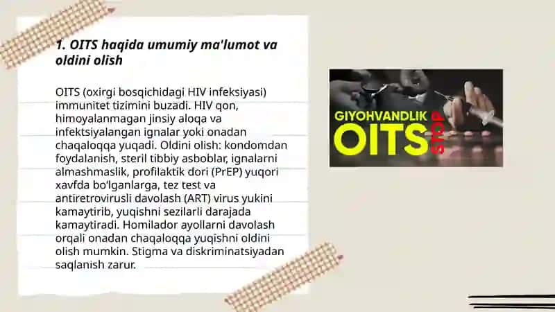 OITS (oxirgi bosqichidagi HIV infeksiyasi) haqida ma'lumotlar 3
