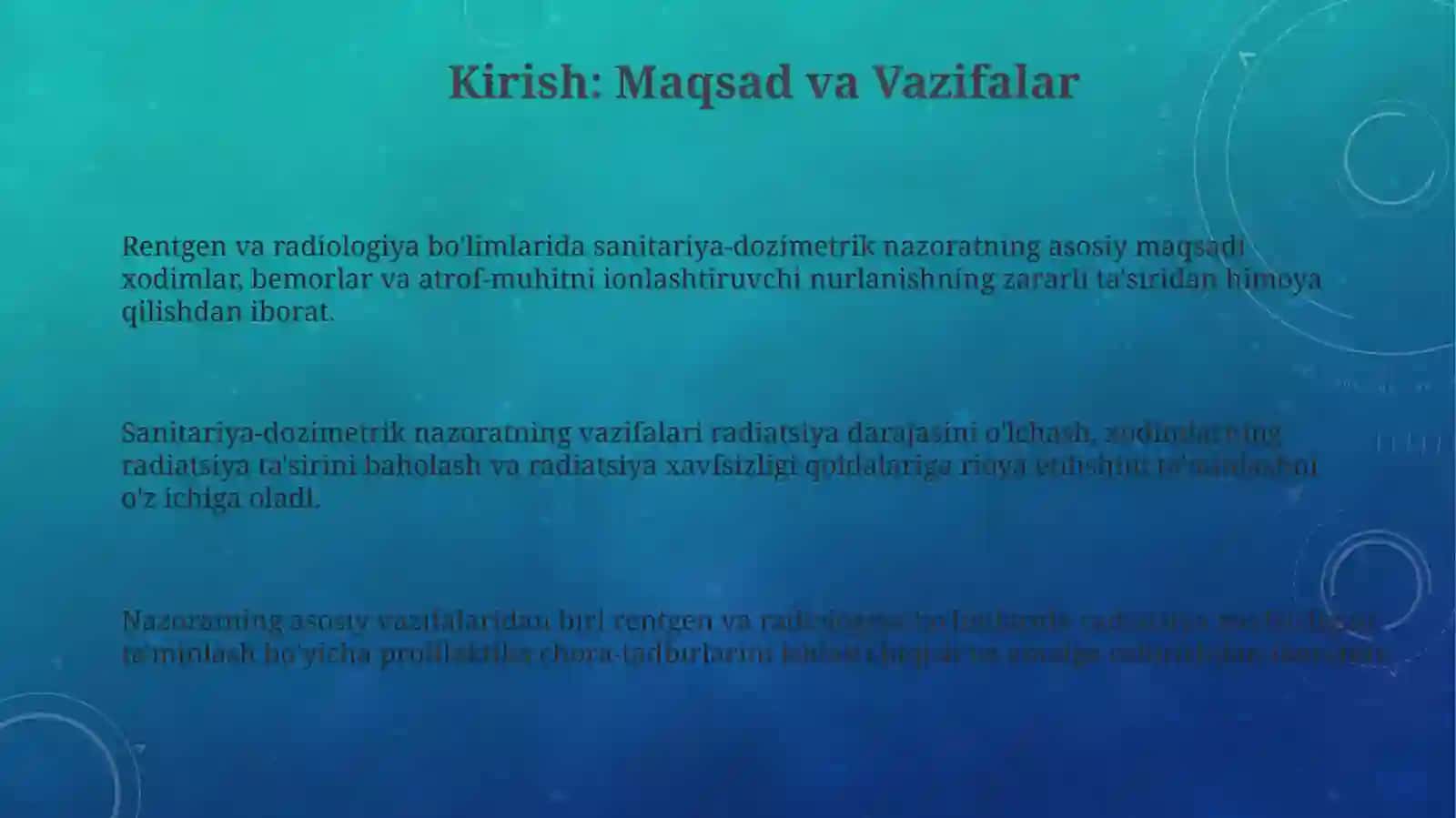 Kasalxonaning rentgen va rentgenologik bo’limlarida sanitariya va dozimetrik nazorat 3