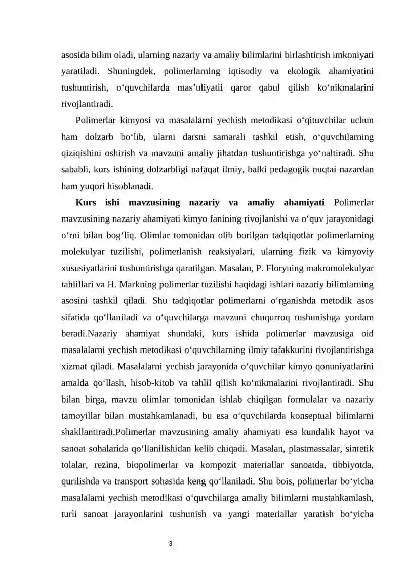 Polimerlar mavzusiga oid masalalar yechish metodikasi” 3