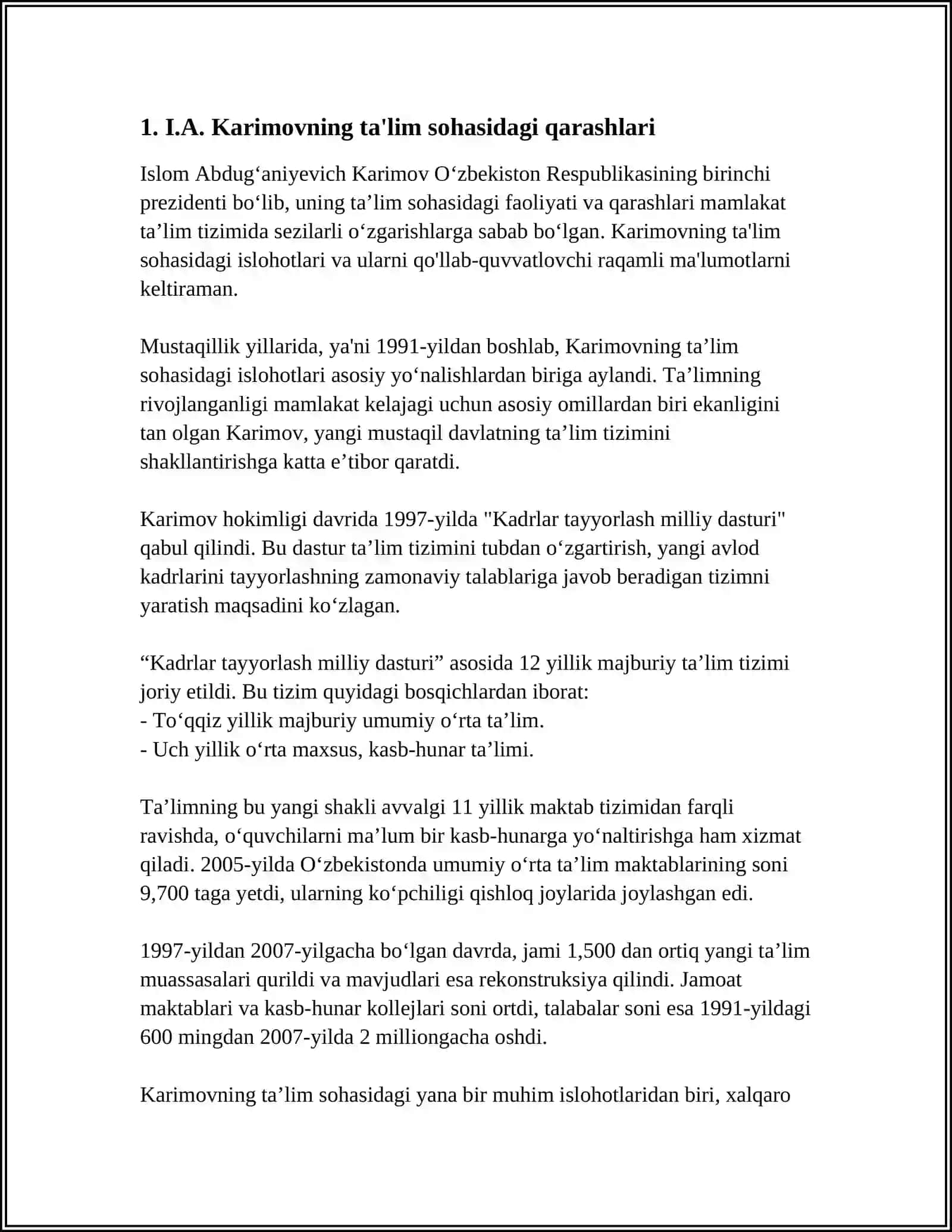 O‘ZBEKISTON RESPUBLIKASINING BIRINCHI PREZIDENTI I.A.KARIMOV ASARLARIDA TAʼLIM-TARBIYA MASALALARI 3
