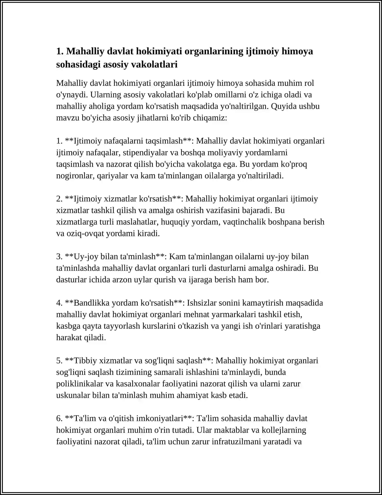 MUSTAQIL ISH Mavzu: MAHALLIY DAVLAT HOKIMIYATI ORGANLARI IJTIMOIY HIMOYA SOHASIDAGI VAKOLATLARI 3