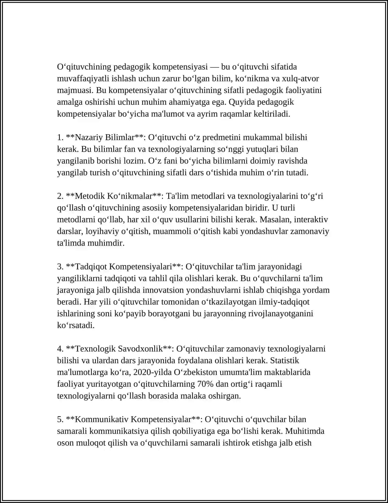 BOSHLANGʻICH SINF OʻQITUVCHILARINING KASBIY KAMPETENSIYASI DARAJASINI TASHXISLASHTIRISH 3