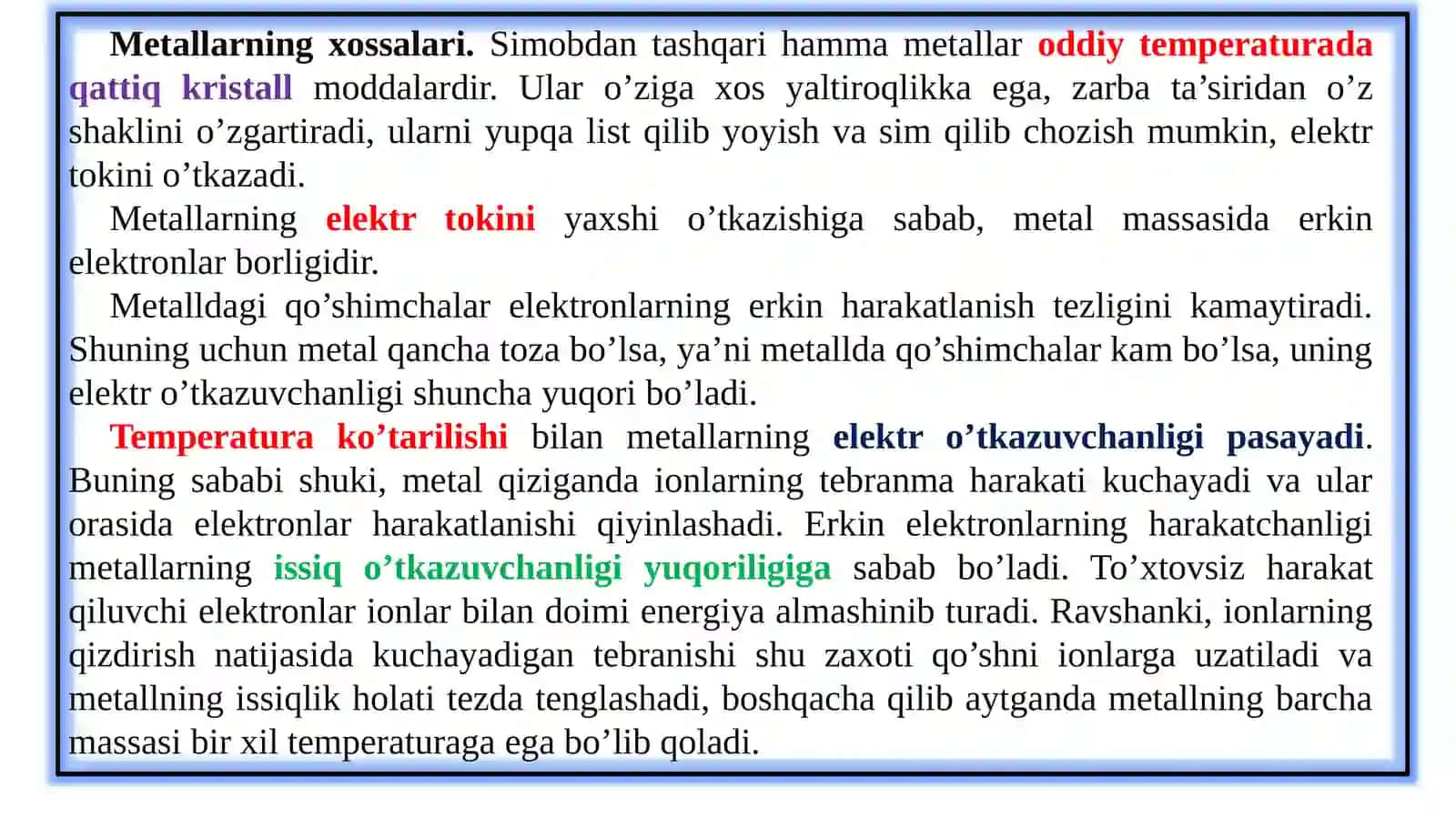 Metallar. s-, p-, d- va f-elementlar. Vodorod va galogenlar. 5 va 6- elementlarining umumiy xossalari 3