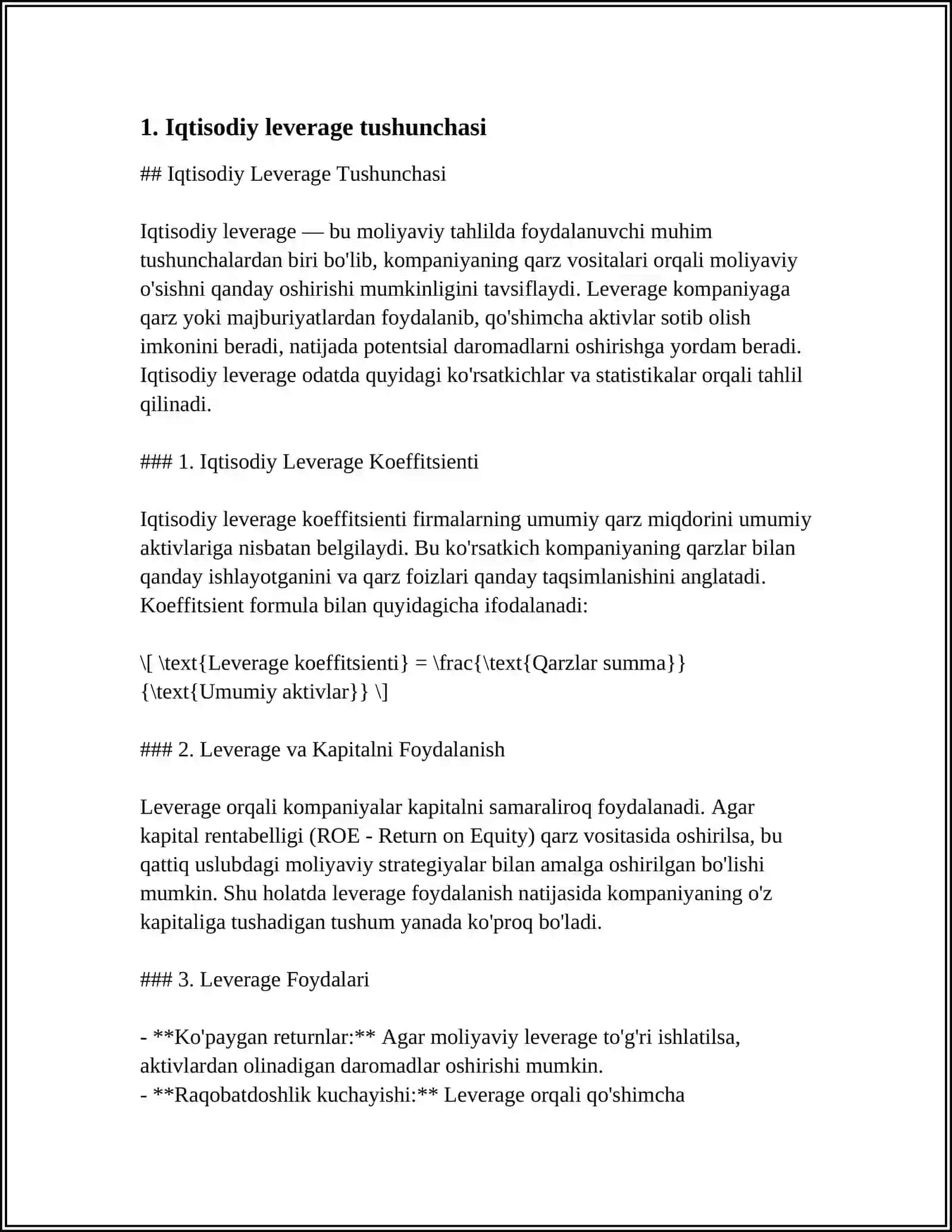 IQTISODIY LEVERIDJ KO'RSATKICHLARINI TAHLIL QILISH 3