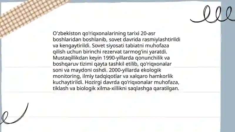 O'zbekiston qo'riqxonalarining tarixi va rivojlanishi 3