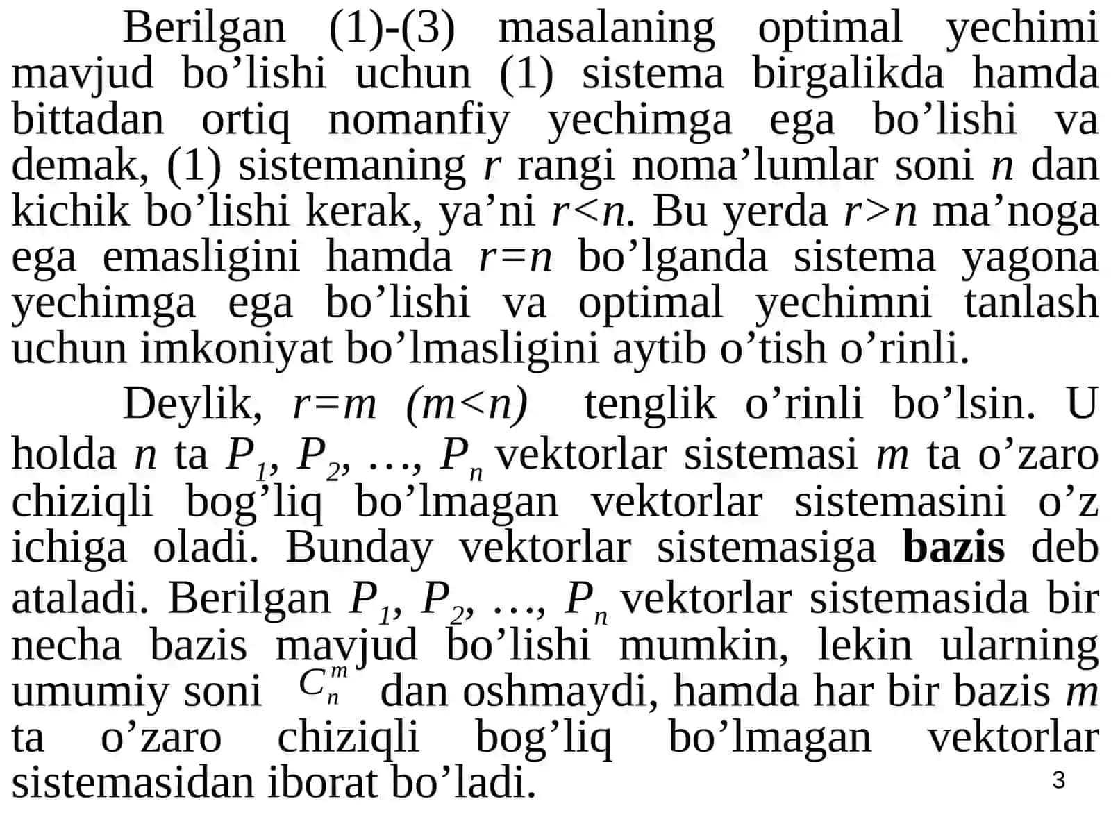 Chiziqli dasturlash masalasining bazis yechimi va uni topish usullari 3