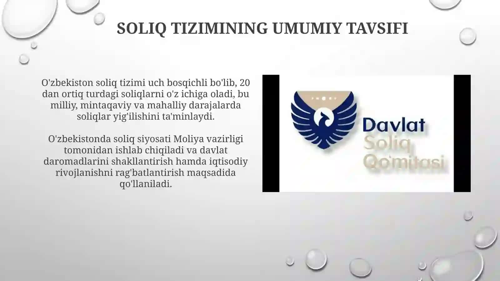 O'zbekistonda amaldagi soliqlar bo'yicha 3