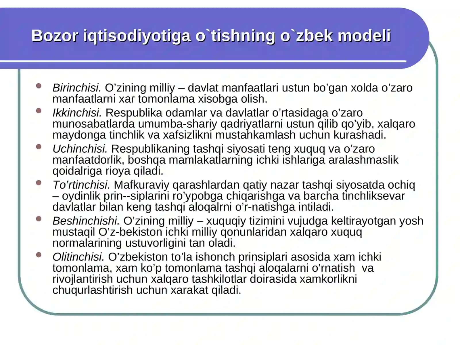 O’ZBEKISTONNING O’Z ISTIQLOL VA TARAQQIYOT YO’LITARAQQIYOTNING O’ZBEK MODELI 3