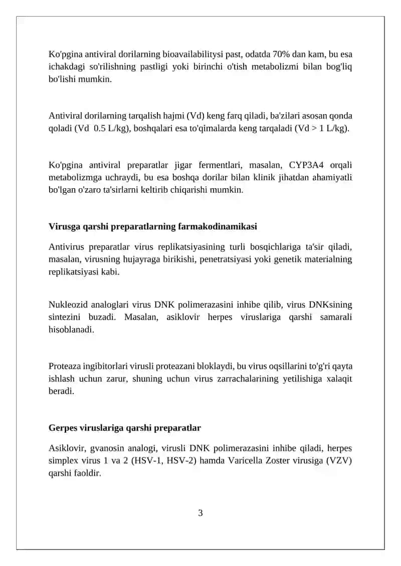 Virusga qarshi preparatlar va zamburug'ga qarshi preparatlar klinik farmakologiyasi 3