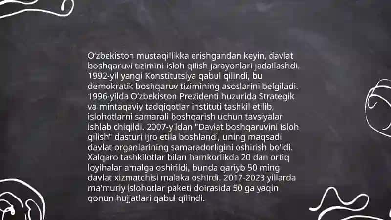 Mustaqillik yillarida davlat boshqaruvi tizimida amalga oshirilayotgan islohotlar 3