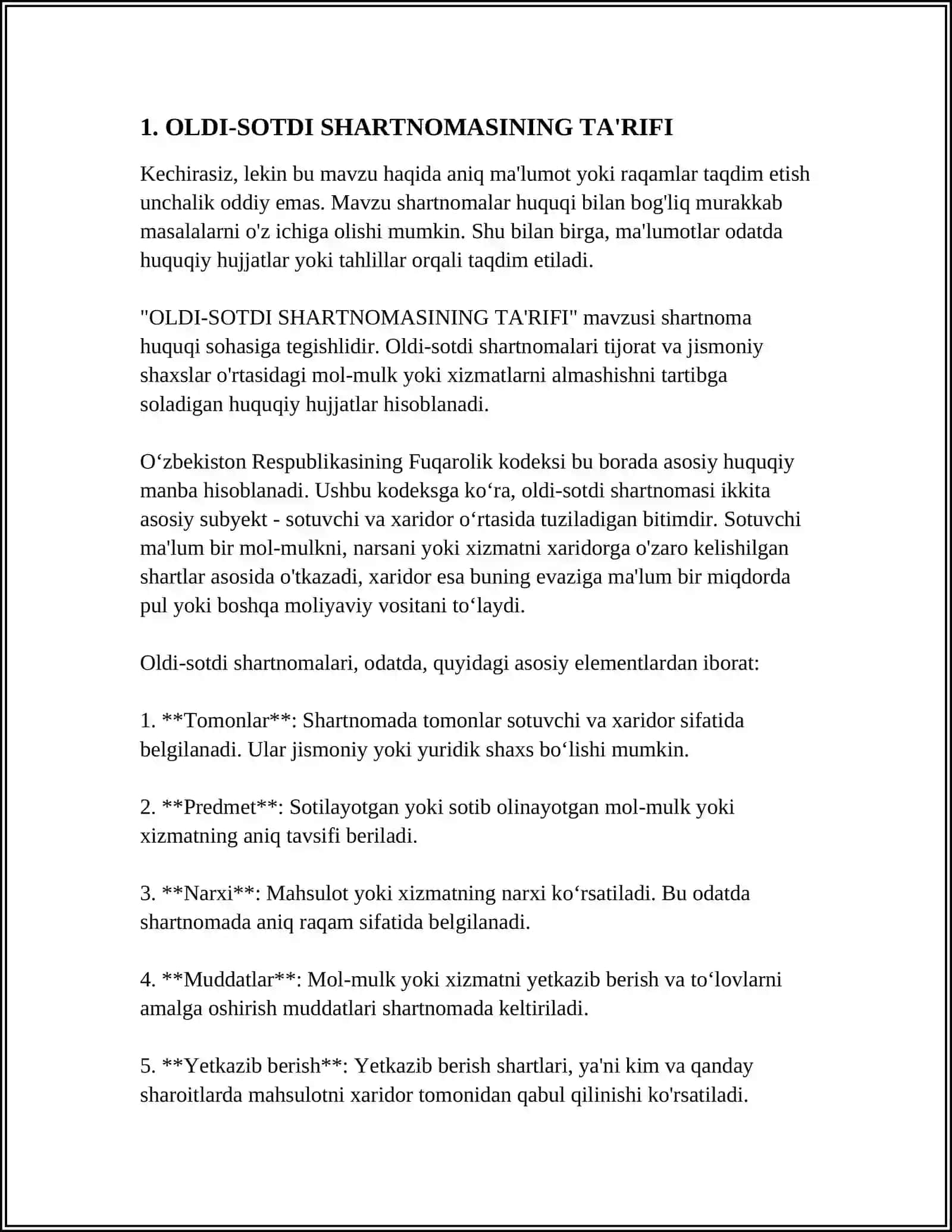 MUSTAQIL ISH Mavzu: OLDI-SOTDI TO'G'RISIDA UMUMIY QOIDALAR 3