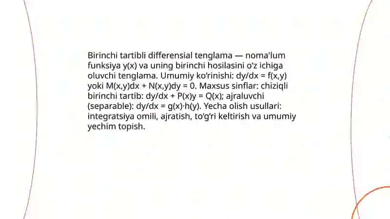 Birinchi tartibli, differensial tenglamalar 3