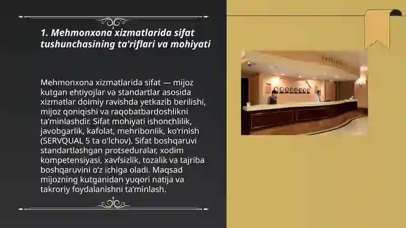 Mehmonxona xizmatlarida sifat tushunchasi 3