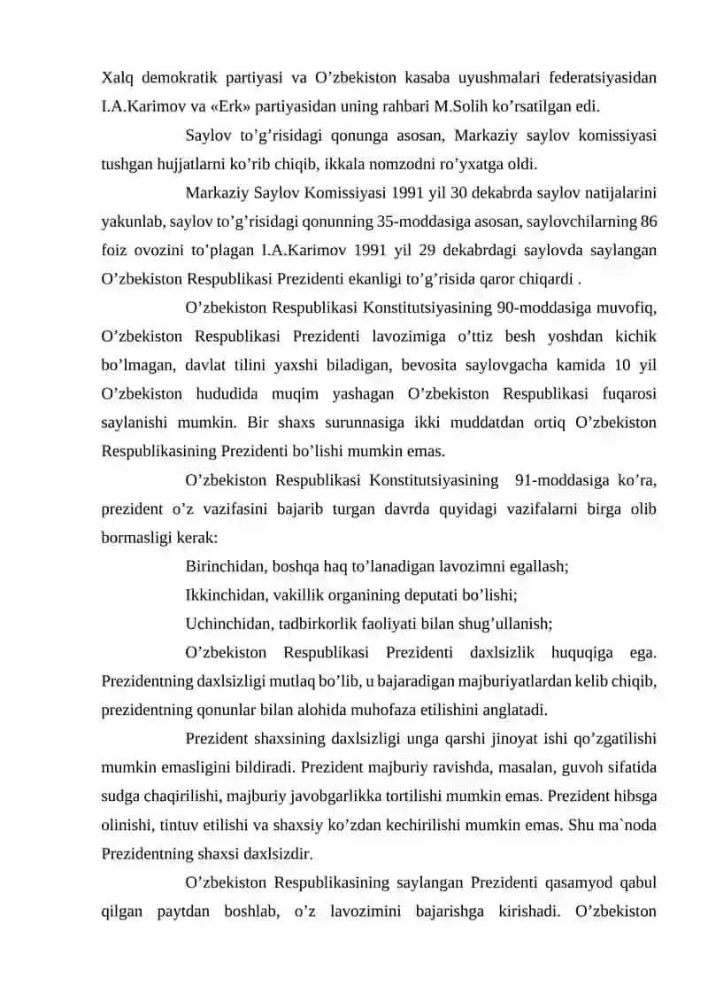 Oʻzbekistonda prezidentlik lavozimining joriy etilishi 3