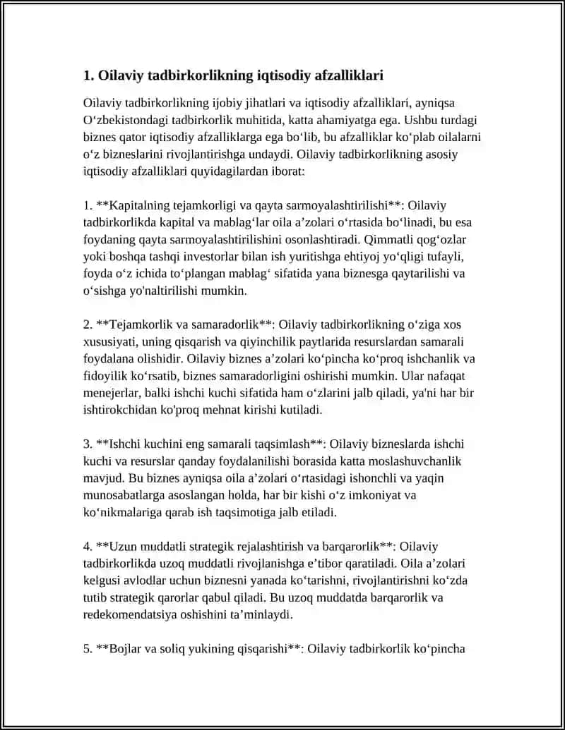 OILAVIY TADBIRKORLIKNING AFZALLIKLARI VA KAMCHILIKLARI 3