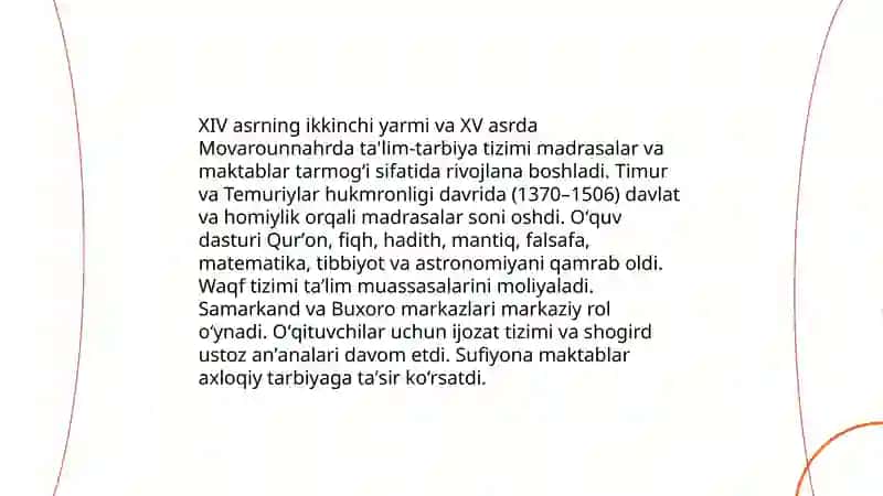 X|V asrning ikkinchi yarmi va XV| asrda movoraunnahrda pedagogik fikrlar rivoji 3