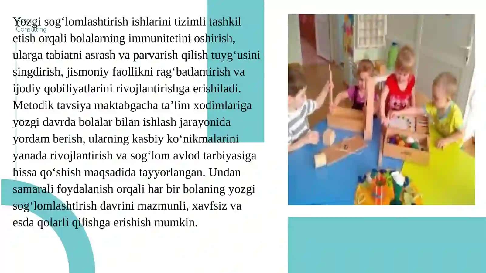 MAKTABGACHA TA'LIM TASHKILOTLARIDA YOZGI SOGʻLOMLASHTIRISH ISHLARINI TASHKIL ETISH. 3