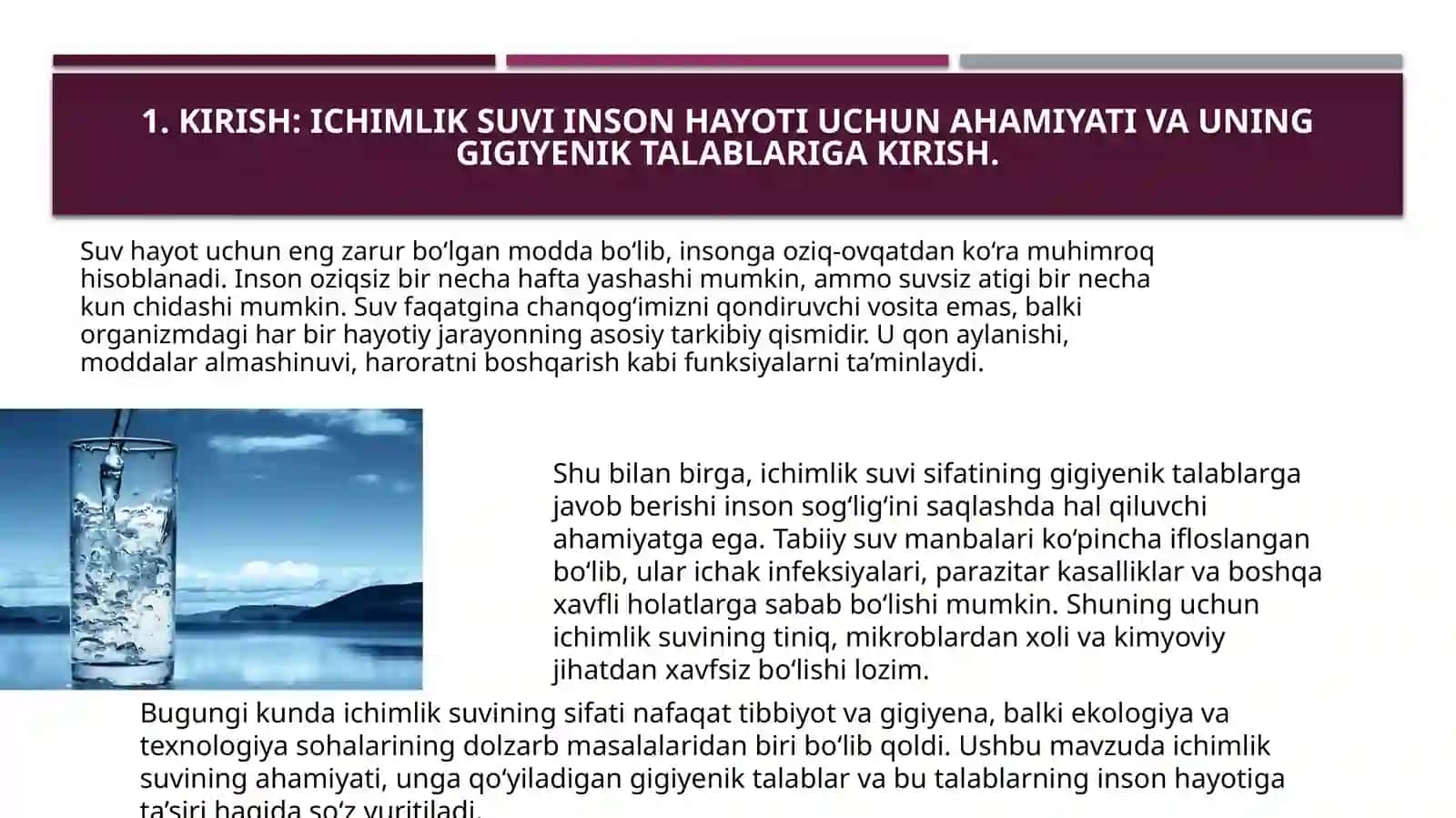 Ichimlik suvi sifatiga bo`lgan talablar 3