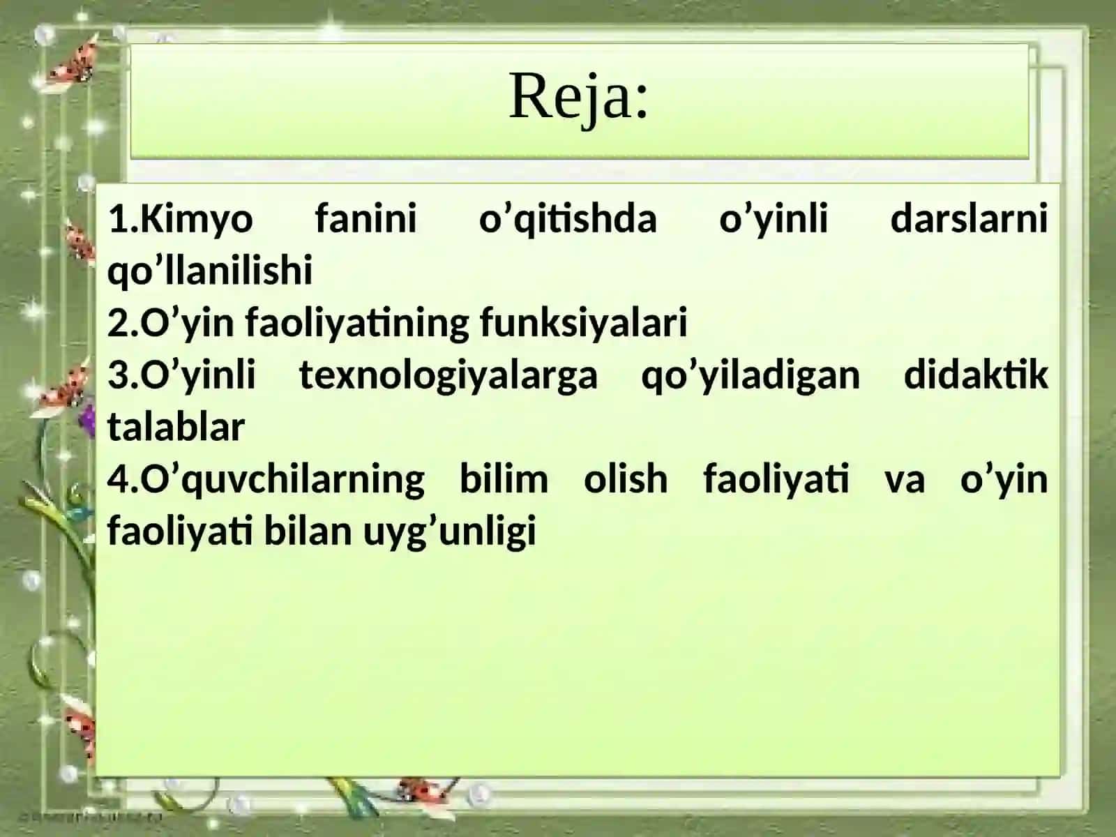 Kimyo fanini o’qitishda o’yinli texnologiyalar 3
