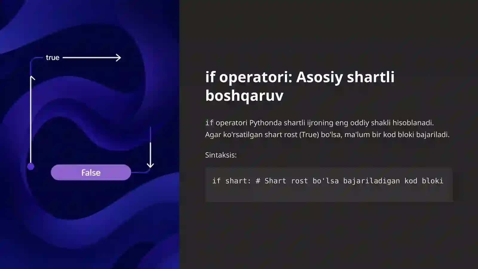Pythonda tarmoqlanuvchi operatorlar: Dastur mantig'ini boshqarish 3