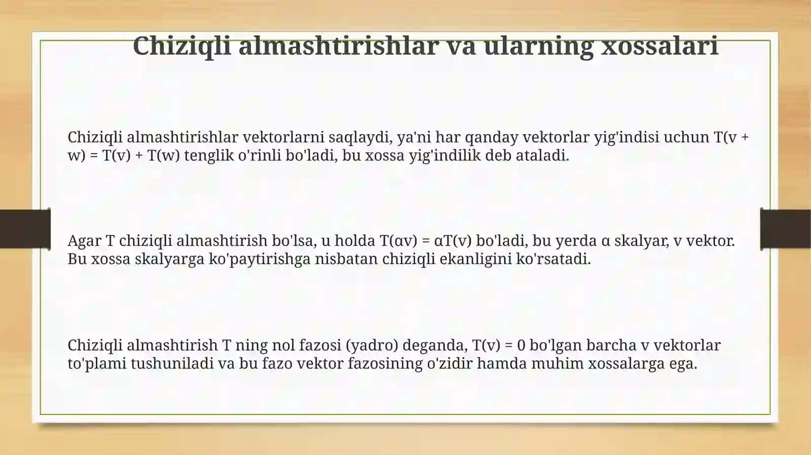 Chiziqli almashtirishlar va ularning xossalari 3