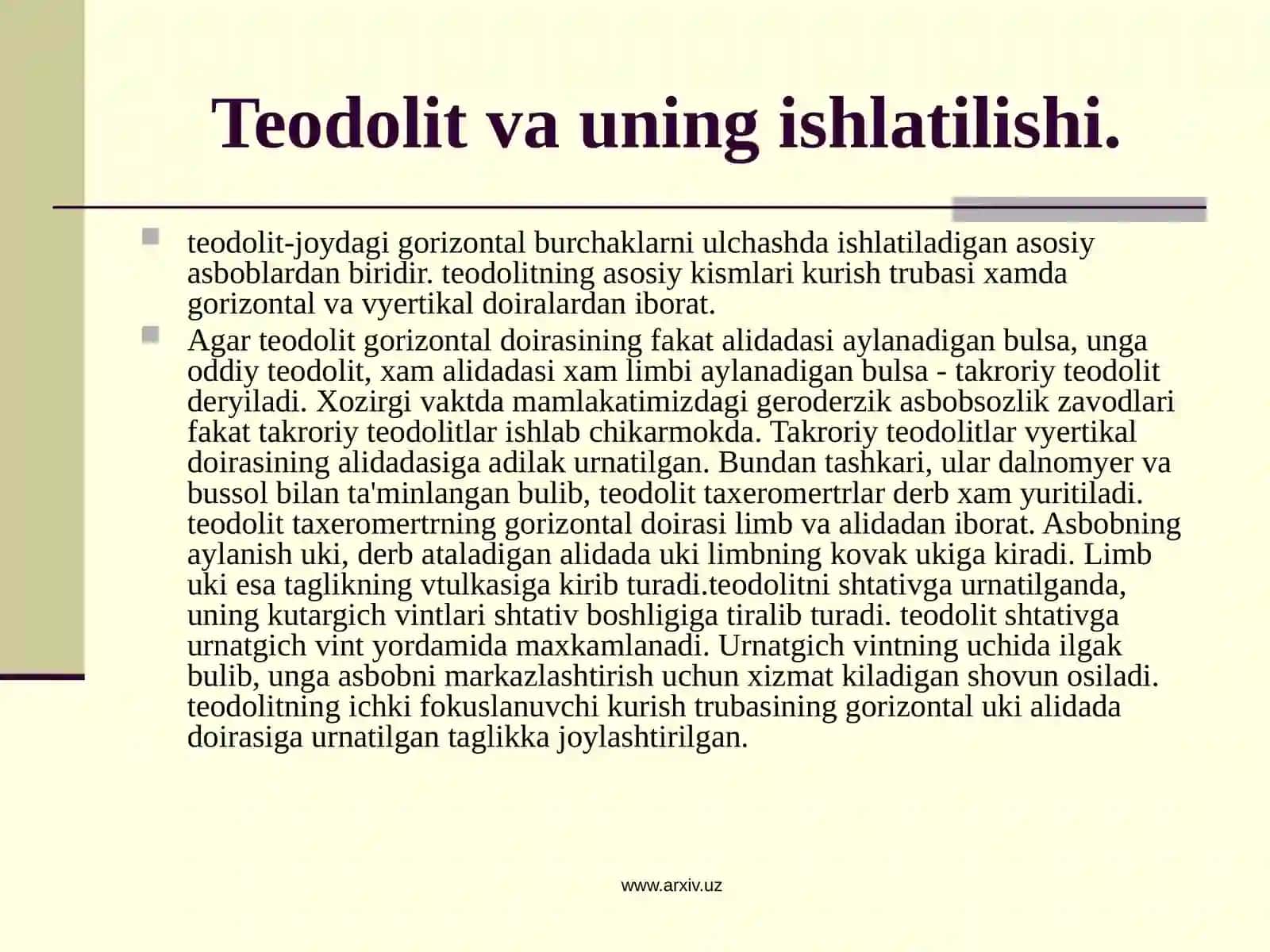 Teodolit bilan plan olish 3