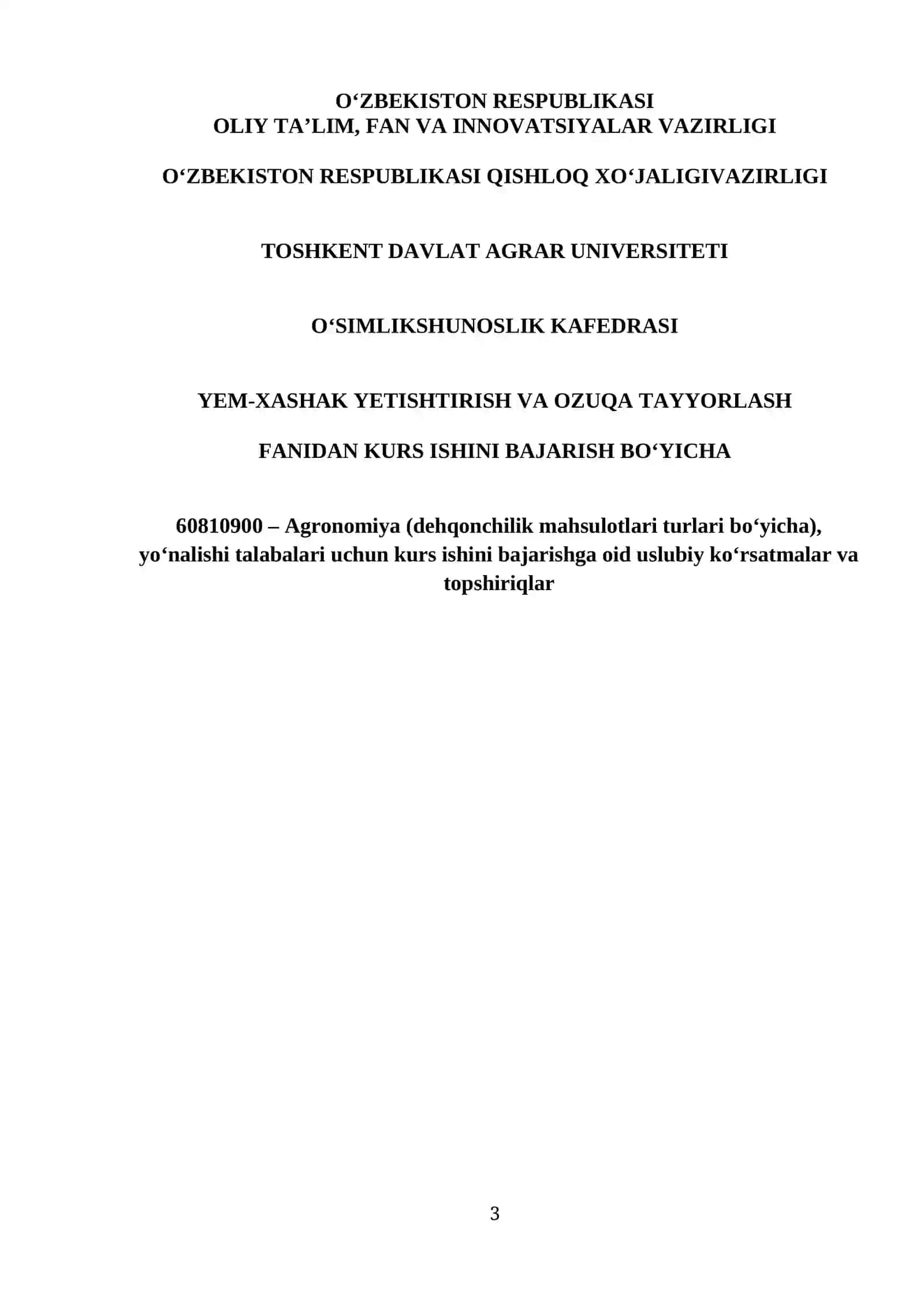 KURS ISHINI BAJARISH BO'YICHA USLUBIY KO'RSATMALAR 3