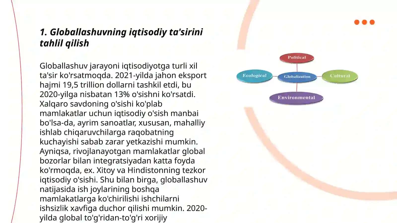 Jahon iqtisodiyoti globallashuvi jarayonlari natijalarining davlatlarmiqyosida tahlili 3