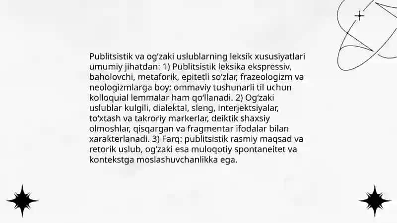 Publitsistik uslub va ogʻzaki uslublarning leksik-gramatik xususiyatlari 3