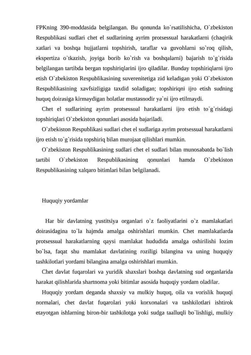 Chet el fuqarolarining va fuqaroligi bo`lmagan shaxslarning fuqarolik protsessual huquqlari va ularga huquqiy yordamlar 3