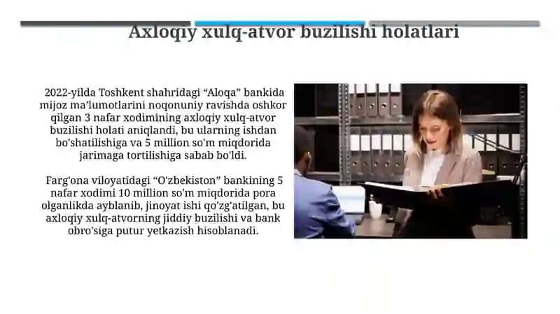 Bank xodimining odob-axloq kodeksi va uning mazmun mohiyati 3