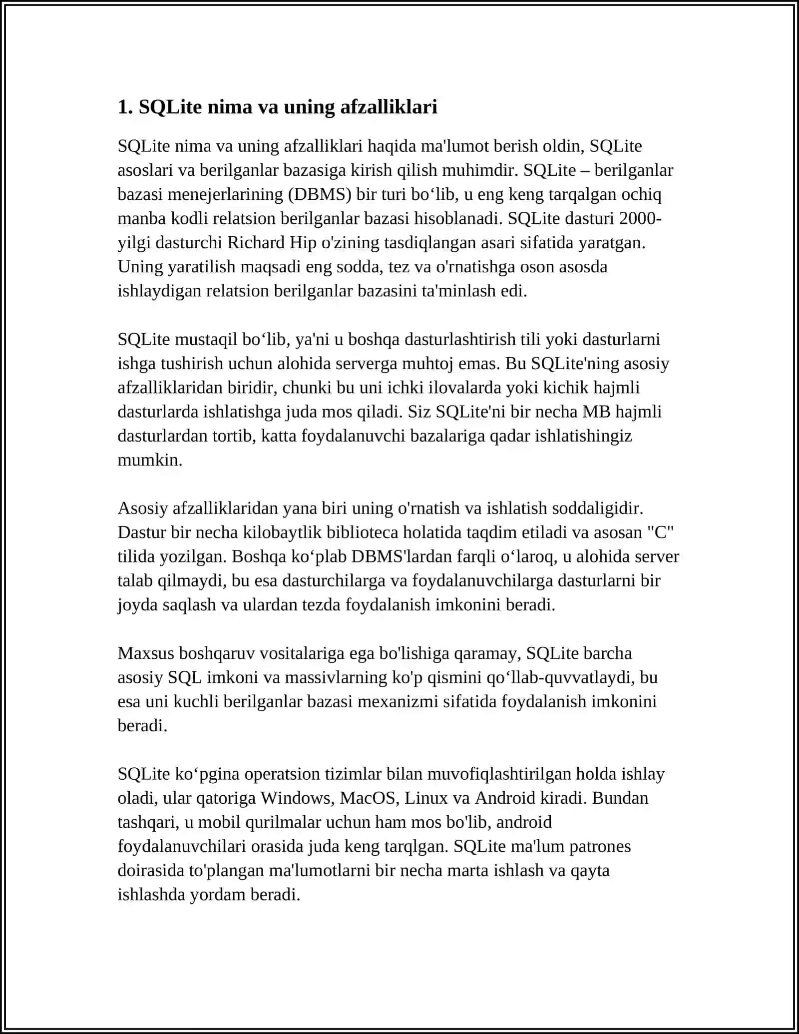 SQLITE ASOSLARI VA BERILGANLAR BAZASI 3