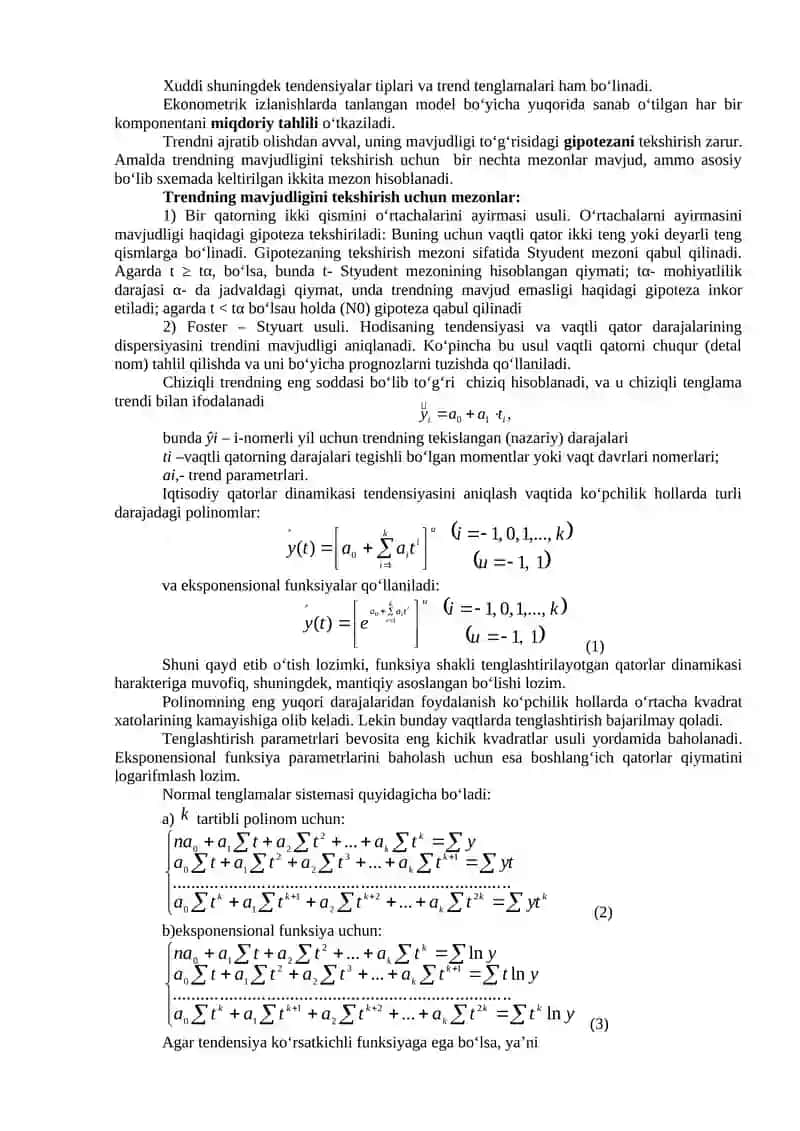 Vaqtli qatorlar va ularning tenglamalarini tuzish usullari 3