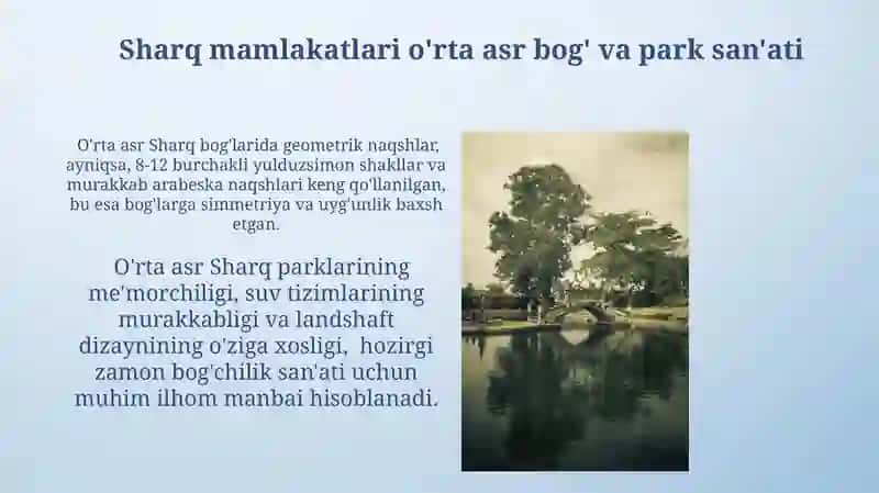 Sharq mamlakatlarining o‘rta asrlardagi bog‘ park san'ati 3