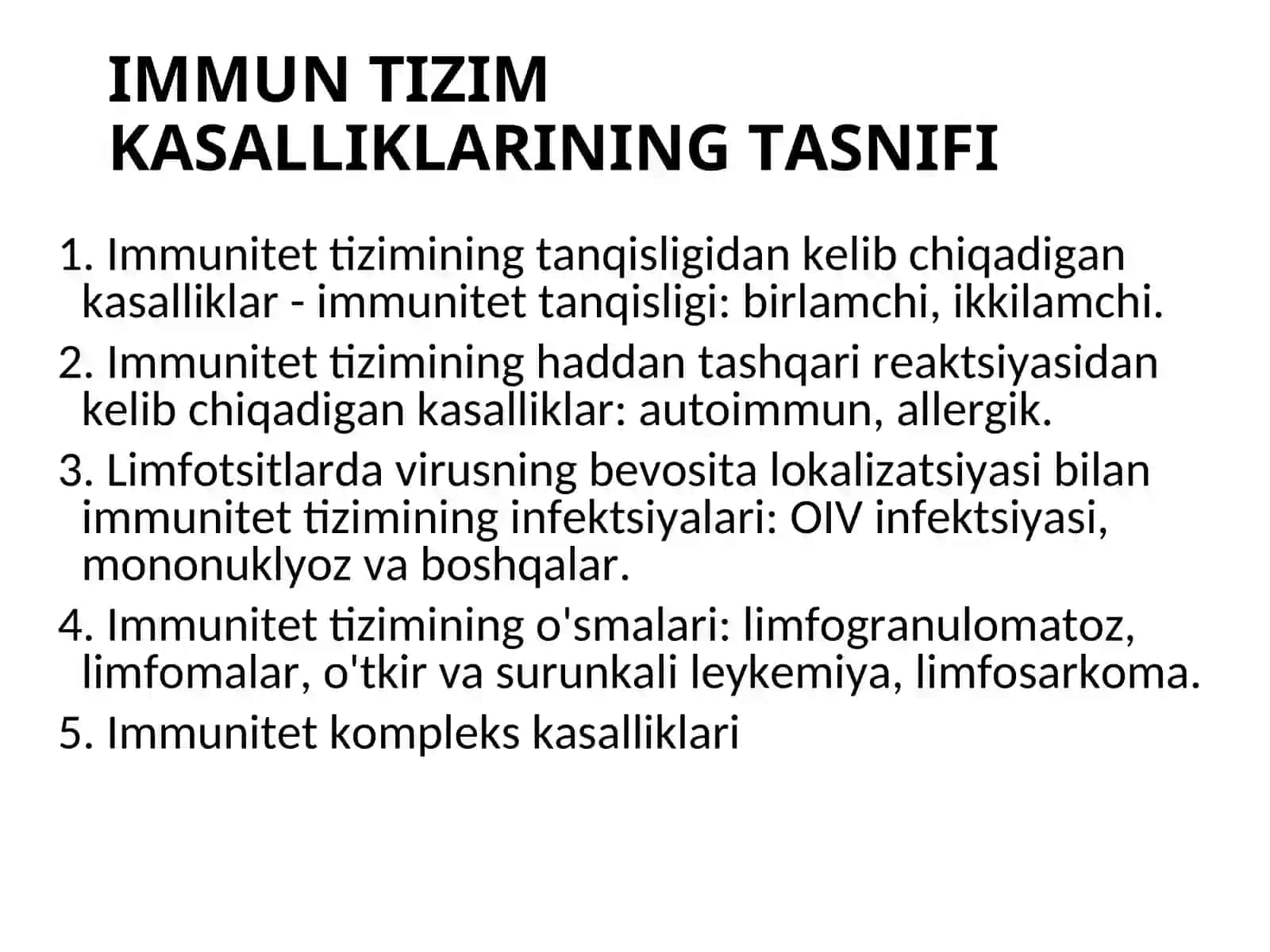 MUSTAQIL ISHMAVZU: BIRLAMCHI IMMUNDEFITSIT HOLATLARBAJARDI:________________TEKSHIRDI________________ 3
