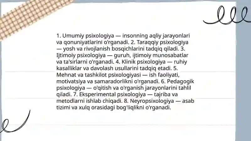 Psixologiya fanining tarmoqlari va tuzilishi Diana 3