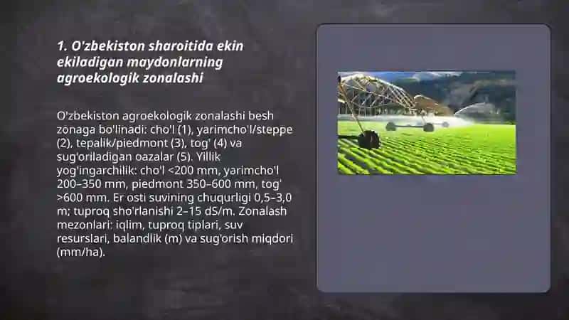 O'zbekiston sharoitida ekin ekiladigan maydonlarining yaratilishi va hozirgi holadi 3