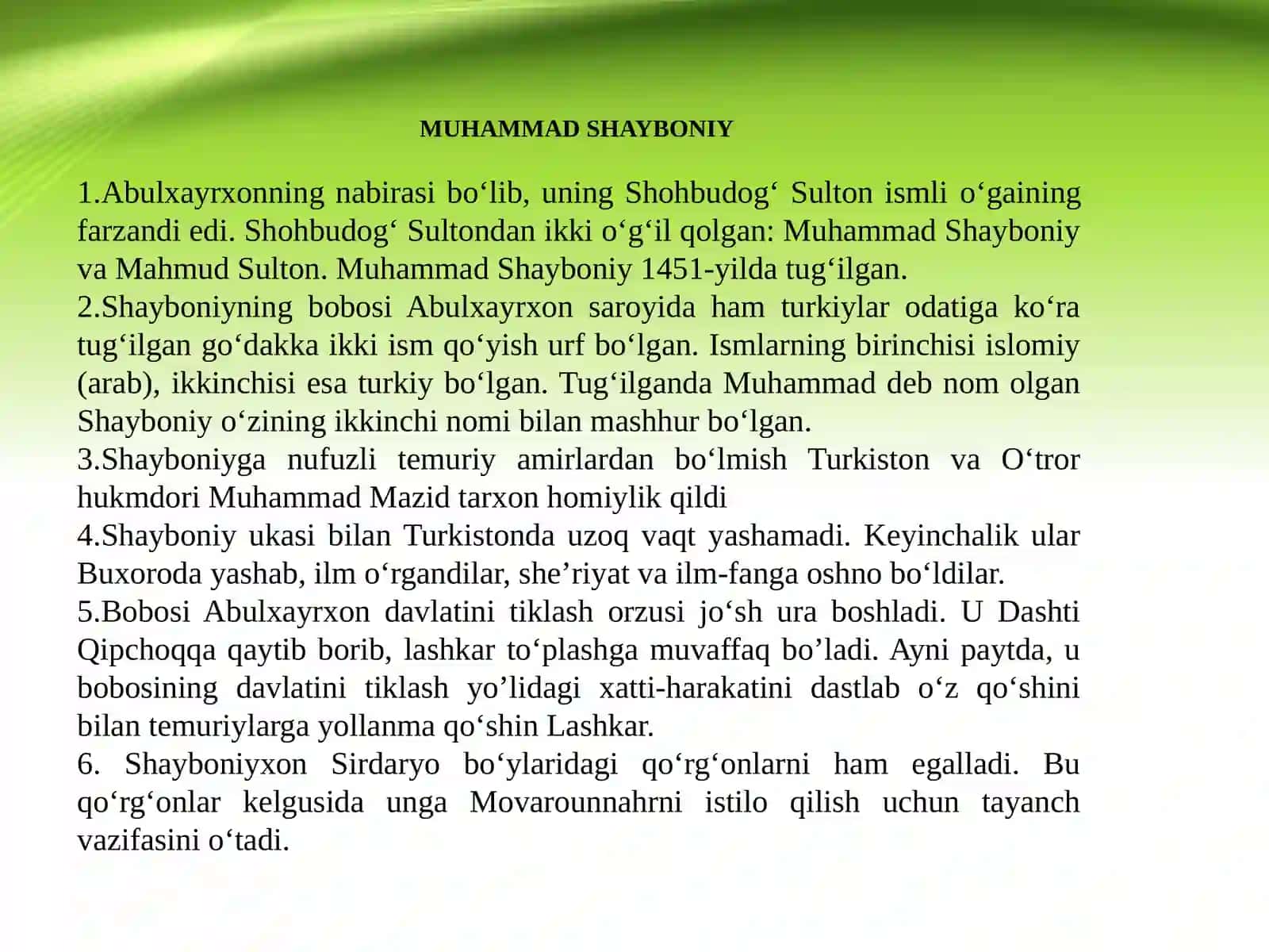 MOVAROUNNAHRDA SHAYBONIYLAR SULOLASI HUKMRONLIGINING O’RNATILISHI 3