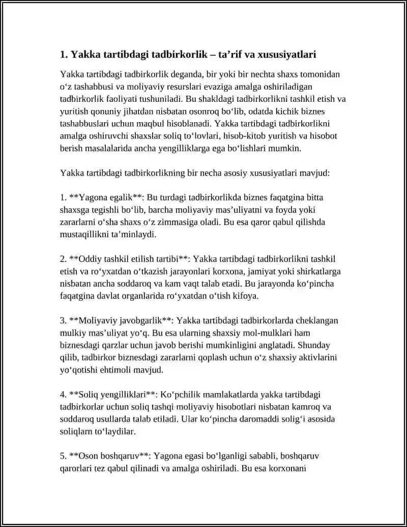 Yakka tartibdagi tadbirkorlikning xususiyatlari 3