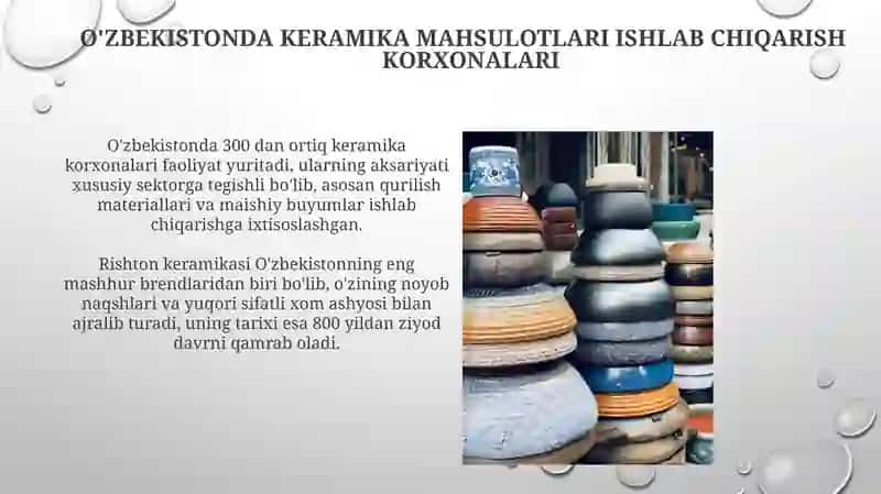 O'zbekistondagi keramik buyumlar ishlab chiqaruvchi korxonalari 3