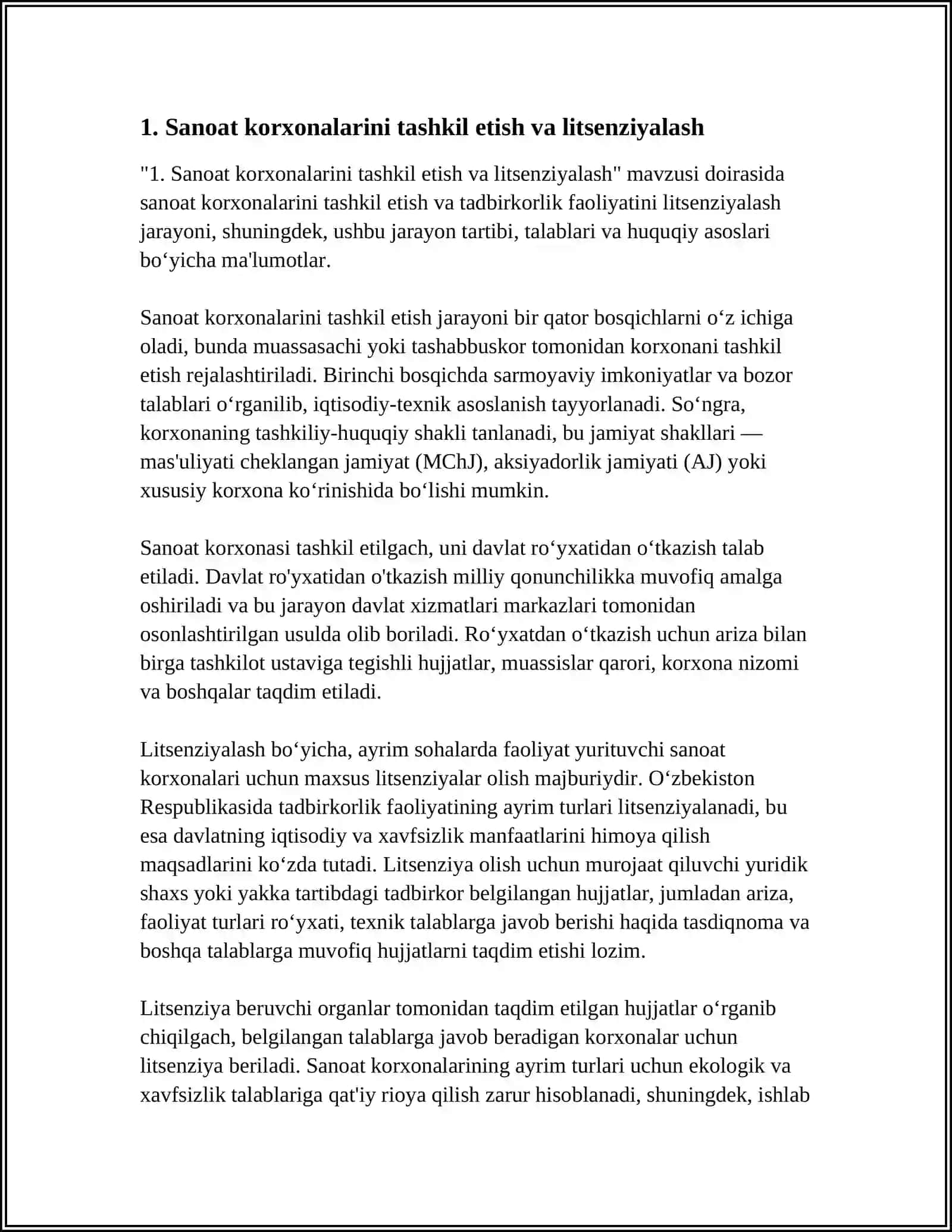 Sanoat korxonalarini tashkil etish va litsenziyalash 3