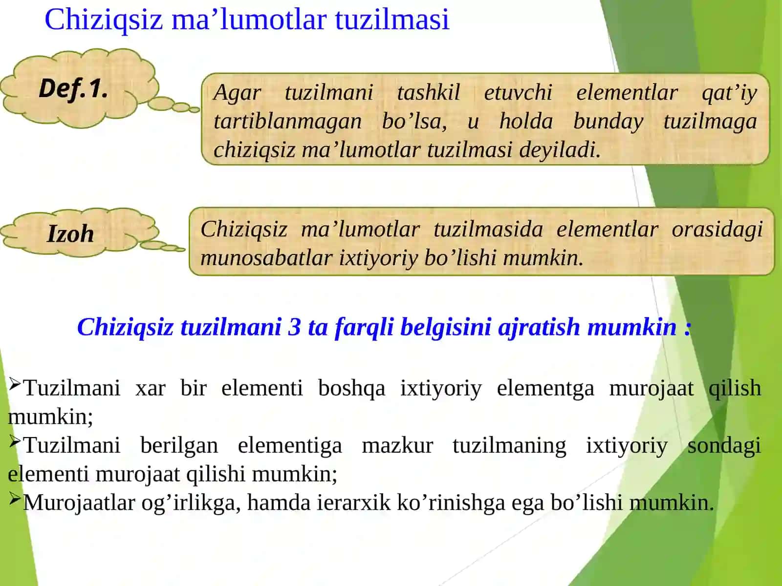 Chiziqsiz ma’lumotlar tuzilmasi 3