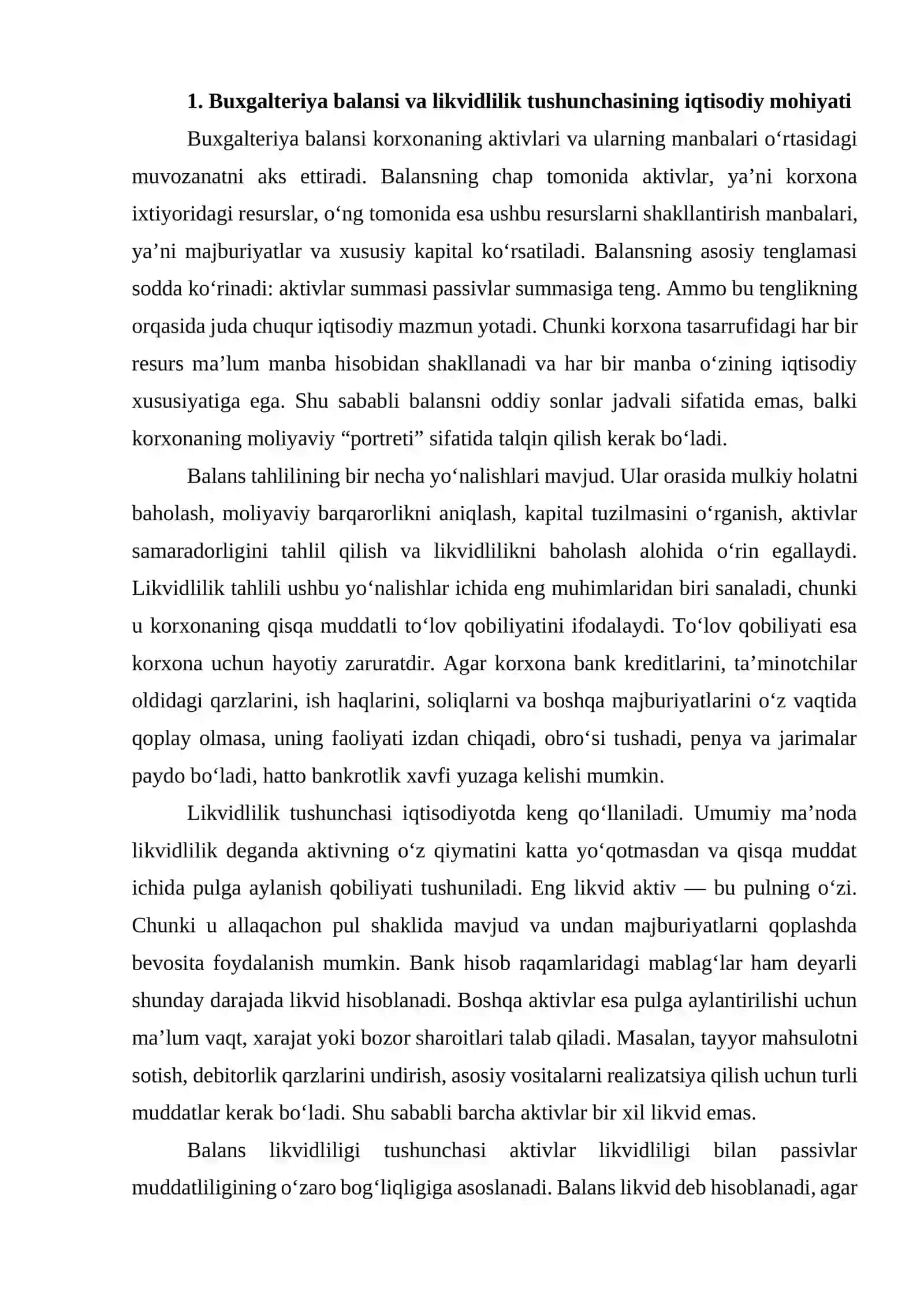 Buxgalteriya balansi moddalarining likvidlilik bo‘yicha turkumlanishi 3
