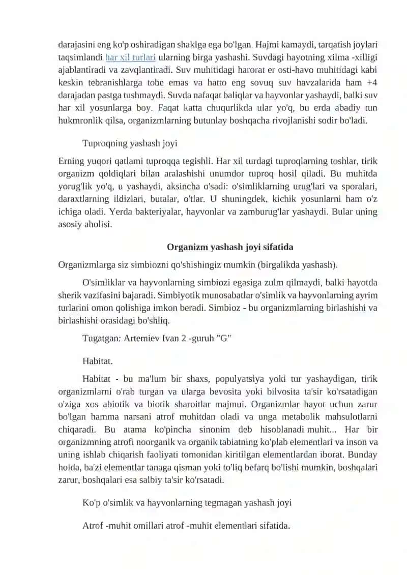 Organizmlarning yashash sharoitlari va ko`milishi shakli va qanday saqlanganligi, tog` jinsini hosil qilishdagi roli. 3