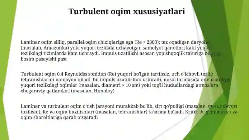 Laminar va turbulent oqimlar 3