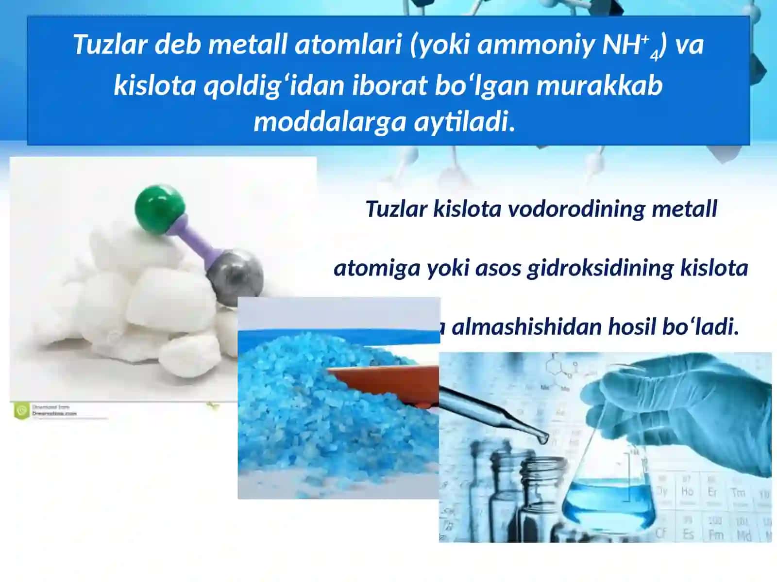 Tuzlarning nomlanishi, olinish usuli va xossalari 3