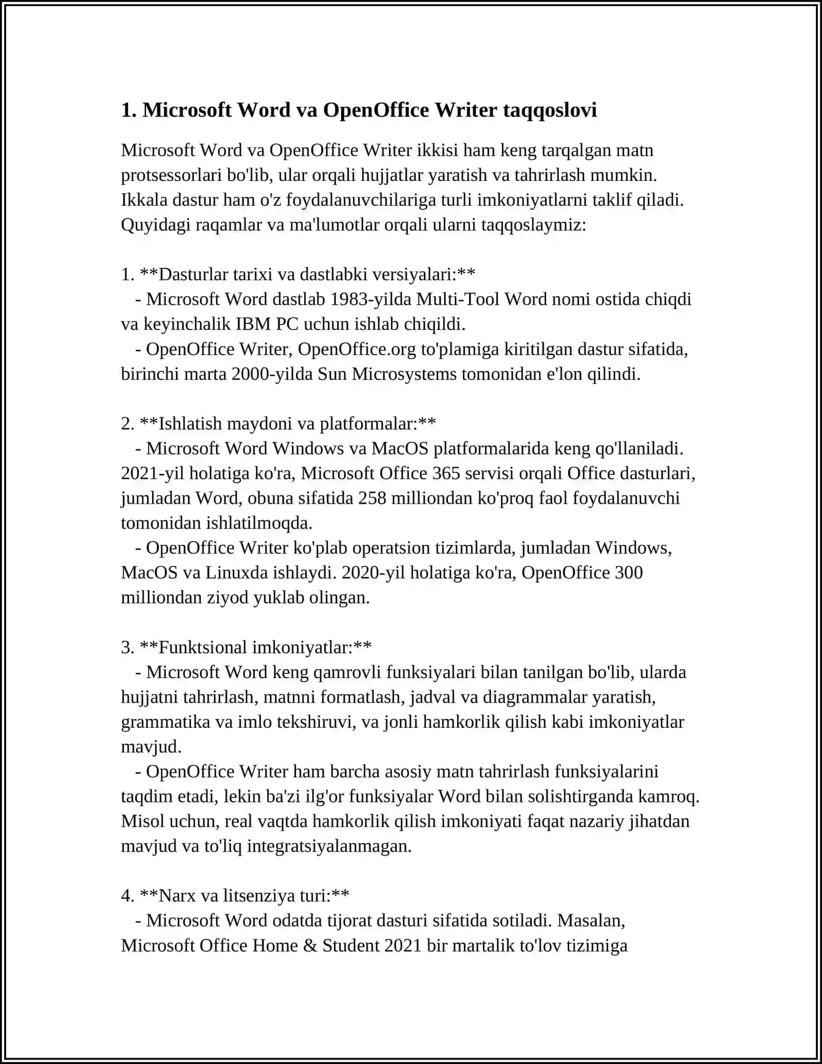 OPEN OFFICCE WRITER REDAKTORLARINING TAHLILI 3