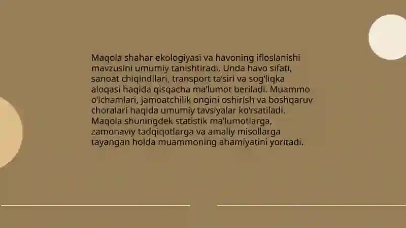 Shahar ekologiyasi va havoning ifloslanishi 3