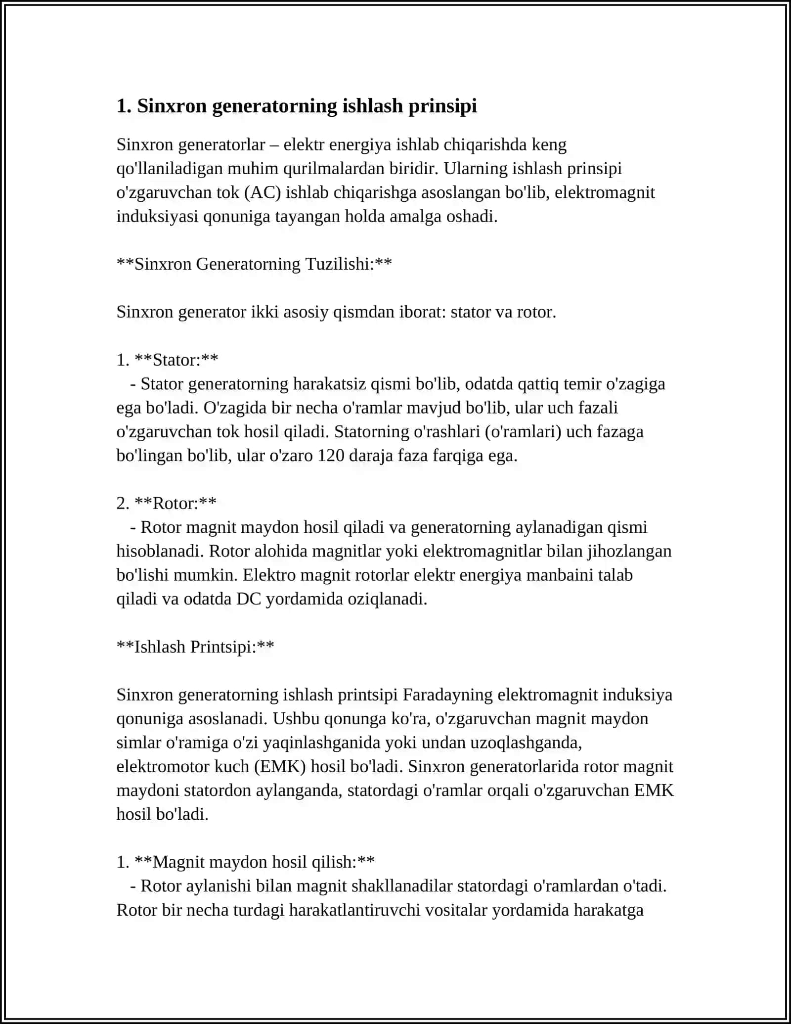 SINXRON GENERATORNING ELEKTR TARMOG'I BILAN PARALLEL ISHLASHI 3